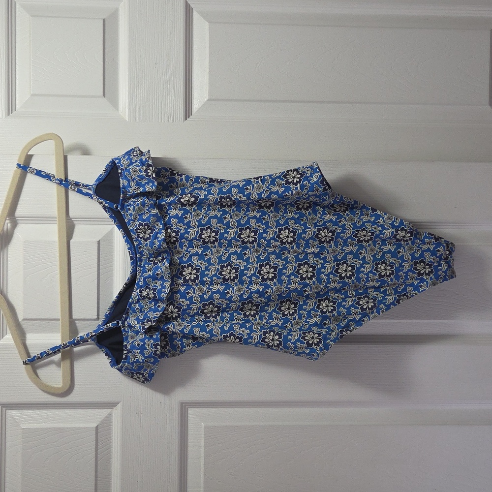 J. Crew Blue Floral Ruffle One-Piece Swimsuit - Picture 5 of 6